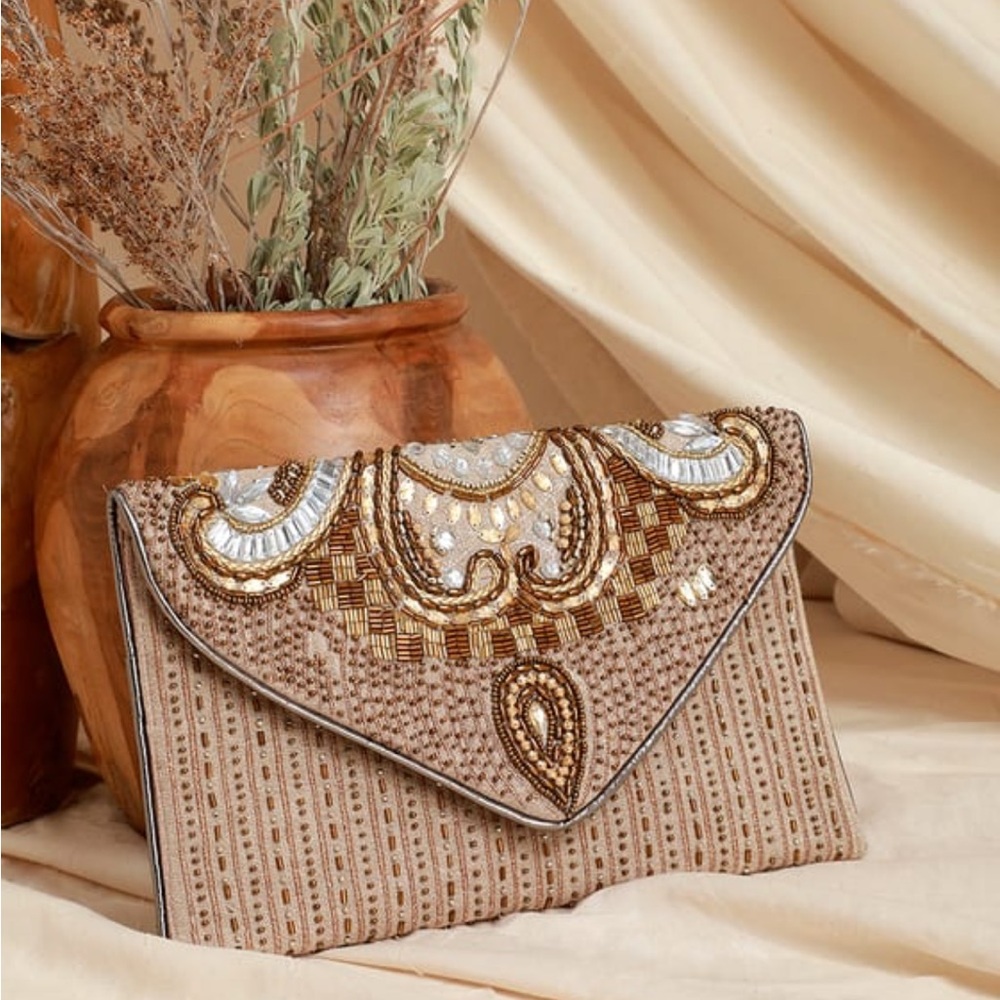 Lulus Gold Beaded Clutch